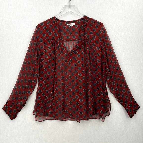 ISABEL MARANT Shirt Womens 34 XS Rust Red Polka Dot Sheet Silk Long Sleeve - Picture 3 of 16